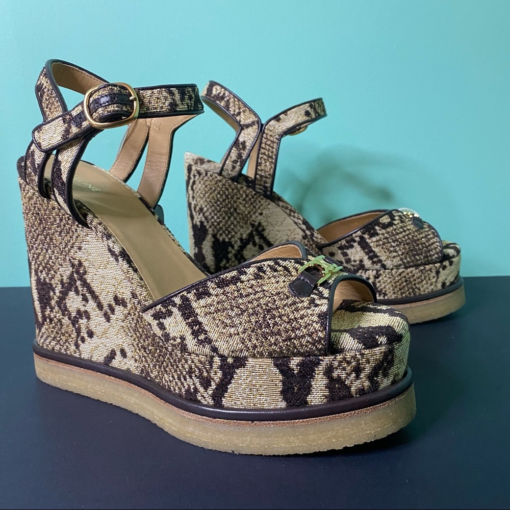 CELINE Jacquard Printed Wedge Sandals - Picture 5 of 15
